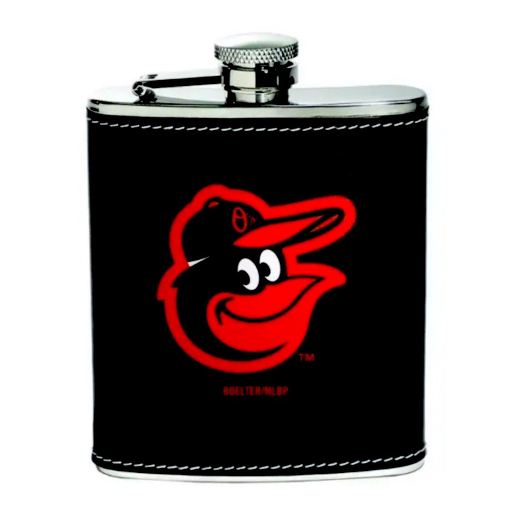 Baltimore Orioles Stainless Steel Leather Wrapped Flask